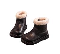 Kids' Fall Winter Slouchy Ankle Boots - Little Kid Side Zipper Leather Footwear with Buckle Decor,Girls' Fashion Casual Short Non-Slip Sole Boot