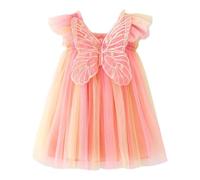 Kids Fancy Dress Carnival Toddler Girls Fly Sleeve With Wing Tie Dye Rainbow Holiday Party Costume Dress Dance Party Dresses Clothes(Yellow,5-6 Years)