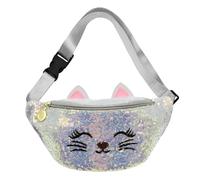 Kids Fanny Pack Cute Pokla Dot Bowknot Waist Bag Mini Crossbody Sling Bag Wallet for Girls Toddlers Sport Travel, Sequin Cat-Silver, One Size, Casual