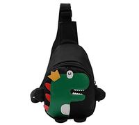 Kids Fashion Dinosaur Themed Chest Messenger Bag Adjustable Lightweight Nylon Crossbody Sling For Children (Black, One Size)
