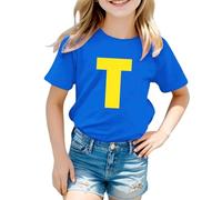 Kids Fashion Letter Print T-Shirt Soft Comfortable Casual Top for Girls and Boys Stylish Daily Wear (Blue-A, 5-6 Years)