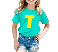 Kids Fashion Letter Print T-Shirt Soft Comfortable Casual Top for Girls and Boys Stylish Daily Wear (Mint Green-A, 5-6 Years)