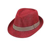 Kids Fedora Straw Sun Hat Short Brim Straw Sunhat Lightweight Breathable Floppy Hats Sun Protection Caps Trilby Panama Jazz Beach Hat UV Protection Visor with Band (Red, One Size)