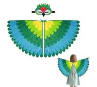 Kids Felt Bird Wings Capes Costume Set for Age 3-15 Years, Adjustable Felt Cape & Mask Parrots Bluebirds Phoenix birds Peacock Flamingo Fancy Dress Up for Halloween Party Carnival Cosplay (Parrots)