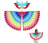 Kids Felt Bird Wings Capes Costume Set for Age 3-15 Years, Adjustable Felt Cape & Mask Parrots Bluebirds Phoenix birds Peacock Flamingo Fancy Dress Up for Halloween Party Carnival Cosplay (Phoenix)