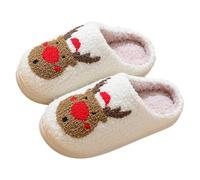 Kids' Festive Reindeer Mule Slippers With 3d Antlers & Gripped Outsole | Festive Holiday Morning Gifting, Playful 3d Antler Embroidery, Thermal Draught-Proof Enclosure, Non-Slip Grooved Sole Tread