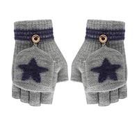 Kids Fingerless Convertible Mittens Flap Cover Flip Top Knitted Gloves Elastic Winter Warm Mittens Classic Star Mittens for Children Boys Girls Windproof Thermal Gloves Hand Warmer 5-15 Years Old