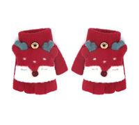 Kids Fingerless Flap Cover Gloves Cute Fox Stylish Half Finger Mittens Thermal Elastic Winter Gloves Convertible Flip Cover Knitted Gloves for Children Little Boys Girls Hand Warmer 5-15 Years Old