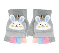 Kids Fingerless Gloves Winter Warm Convertible Flip Top Gloves Soft Knit Lining and Elastic Cute Cartoon for Kids Boy Girls 7-10 Years (Grey)
