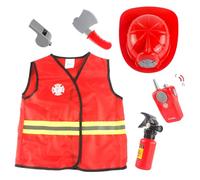 Kids Firefighter Costume - Pretend Play Chief, Portable Uniform Role, Lightweight Playing Outfit | Imagination Development for Comfortable Construction Dress Up Fun Party School Activity Toy