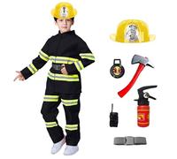 Kids Fireman Costume 8 Piece Set Firefighter Costume and Accessories Children Role Play Carnaval Halloween Dress up Firefighter Outfit for Boys and Girls Cosplay Fancy Dress