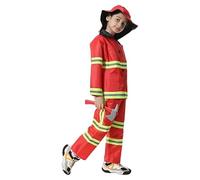 Kids Fireman Costume Carnival Red Fireman Costume with Hat Top and Pants Fire Fighter Costumes Firefighter Outfit Toys with Reflective Strips for Boys Girls Party Favors Birthday Halloween