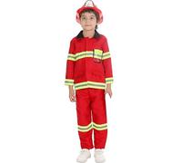 Kids Fireman Costume Childrens Firefighter Dress Up Fire Man World Book Day Role Play Boys Halloween Costumes Party Fire Fighter Fancy Dress Fireman Uniform Outfit Kit Age 3-14 Years