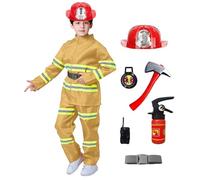 Kids Fireman Costume, Complete Children's Fireman Role Play Halloween Dress Up Costume Set with Firefighter Outfit & Accessories Halloween Cosplay Fancy Dress for Boys & Girls Age 1-16Y Yellow