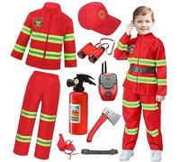 Kids Fireman Costume Fire Firefighter Dress-Up Set With Accessories Fire Outfit Firefighter Toy Set Pretend Play Toys For Boys And Girls Birthday Halloween Carnaval Cosplay Party 9 Years,01 Red 140