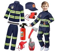Kids Fireman Costume Fire Firefighter Dress-Up Set With Accessories Firefighter Toy Set Fire Outfit Pretend Play Toys For Boys And Girls Birthday Halloween Carnaval Cosplay Party 5-6 Years,01 Blue 120