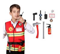 Kids Fireman Costume Firefighter Jacket Fireman Costume Kids Children Fancy Dress Vest Firefighter Outfit Boys Fire Fighter Dress up Accessories Toddler Roleplay Set Kit Outfit (Small (3-5 Years))