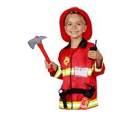 Kids Fireman Costume Firefighter Jacket Fireman Costume Kids Children Fancy Dress Vest Firefighter Outfit for Boys Fire Fighter Dress up Accessories Toddler Roleplay Set Kit Outfit (Small (3-5 Years))