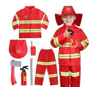 Kids Fireman Costume, Firefighter Role Play Dress Up Set with Accessories, Firefighter Outfits for Boys and Girls, Halloween Cosplay Fireman Fancy Dress