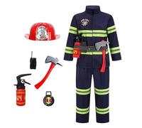 Kids Fireman Costume - Role Play Outfit, Realistic Fireman Uniform with Fire Extinguisher, Helmet and Badge for Halloween and Halloween Party