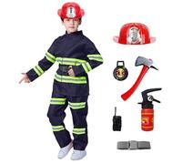 Kids Fireman Costume Set Halloween Costumes,With Firefighter Toy Accessories, Firefighter Role Play Dress Up Outfit For Boys & Girls 3+ Years, Halloween Fancy Dress & Pretend Play Toys For Toddlers