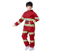 Kids Fireman Costume, Three Piece Set Role Play Halloween Christmas Costume, Fancy Dress Up Firefighter Outfit for Boys and Girls for 3-10 Years Red