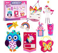Kids First Sewing Kit Ages 5 6 7 8 9 10, Beginner Craft Set with 9 Easy DIY Projects - Learn to Sew Owl backpack,Cat Pen Holder & Keychain Charms,Pre-Punched Felt Craft Kit Birthday Gift for Girls