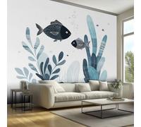 Kids Fish Wallpaper - Under The Sea Ocean Seaweed Wall Paper, Fish Home Decor, Non-Woven Waterproof Print Wallpapers for Bedroom Living Room, Feature Walls Mural 350x256 cm - Jhd115