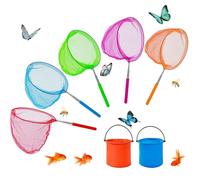 Kids Fishing Net 5 Pcs Telescopic Butterfly Net with 2 Foldable Bucket Crabbing Net Fishing Nets for Ponds Garden Children Outdoor Activities