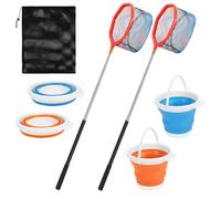 Kids Fishing Net, 59in Telescopic Landing Net with Lightweight Pole, Long Non-Slip Handle, Foldable Bucket, for Beach, Pond, Park, Outdoor Catch and Release