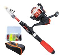 Kids Fishing Pole 4Pcs/Set Telescopic Portable Mini Kids Fishing Rod Starter Set Ceramic Guide Ring Fiberglass Lure Rod for Beginner, Red