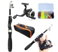 Kids Fishing Pole 4Pcs/Set Telescopic Portable Mini Kids Fishing Rod Starter Set Ceramic Guide Ring Fiberglass Lure Rod for Beginner, Black