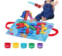Kids Fishing Toy, 10 in 1 Learning Set, Stacking Cups Cloth Catch Game Educational Color Sorting Number Counting Developmental Activity for Boys Girls Ages 1-3 Early Learning Use