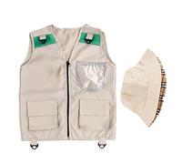 Kids Fishing Vest, Washable Outdoor Kids Vest with Hat, Polyester Material, Play Explorer Costume Set for Jungle Hike Party Park Tour Zoo Hunt Adventure Activities, 15.75x18.9 inches