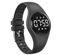 Kids Fitness Tracker Watch with LED Display, Water Resistant Step Counter Watch, Digital Wristwatch, Pedometer, Alarm Clock & Calendar for Boys Girls teens (Black)