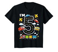Kids Five 5yr 5th Birthday Vehicles Cars Planes Fire Truck Boys T-Shirt
