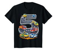 Kids Five 5yr 5th Birthday Vehicles Road Number 5 Year Old Boy T-Shirt