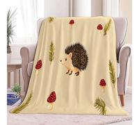 Kids Flannel Blanket 39 × 52 inch, Simple Cute Animal Hedgehog Printed Throws for Sofas Soft Cosy Warm Blanket for Bed Decoration - Baby Throw Sleepovers Travel Beige Blankets