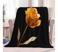 Kids Flannel Blanket 87 × 95 inch, Exquisite Simple Flowers Golden Rose Printed Throws for Sofas Soft Cosy Warm Blanket for Bed Decoration - Super King Throw Sleepovers Travel Black Blankets