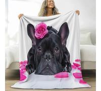 Kids Flannel Blanket 87 × 95 inch, Simple Animal French Bulldog Printed Throws for Sofas Soft Cosy Warm Blanket for Bed Decoration - Super King Throw Sleepovers Travel Cream Blankets