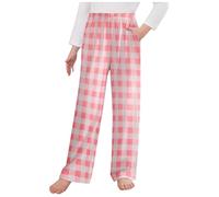 Kids Flannel Pajama Pants Girls Elastic Waist Loungewear Sleepwear Bottoms Burshed Cot ton Check Loungewear Pants Girl's Pyjamas Bottoms Plaid Long Sleeping Pants with Pockets for 4-13 (10-11Years)