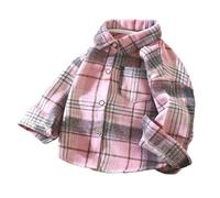 Kids Flannel Shirt Button Down Western Shacket Jackets, Boys Girls Casual Cozy Checked Plaid Shirt Vintage Cowboy School Coat Outdoor Fall Winter Outfits 10 Years Pink