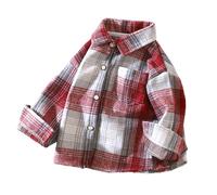 Kids Flannel Shirt Button Down Western Shacket Jackets, Boys Girls Casual Cozy Checked Plaid Shirt Vintage Cowboy School Coat Outdoor Fall Winter Outfits 7 Years Red