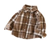 Kids Flannel Shirt Button Down Western Shacket Jackets, Boys Girls Casual Cozy Checked Plaid Shirt Vintage Cowboy School Coat Outdoor Fall Winter Outfits 5 Years Brown