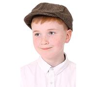 Kids Flat Cap Accessory - Pack of 1 - Brown Newsboy Hat with Herringbone Pattern - Boys Girls Childs Victorian School Play World Book Day Fancy Dress Costume Accessory