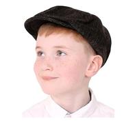 Kids Flat Cap Accessory - Pack of 2 - Black Newsboy Hat with Herringbone Pattern - Boys Girls Childs Victorian School Play World Book Day Fancy Dress Costume Accessory
