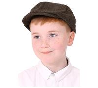 Kids Flat Cap Accessory - Pack of 2 - Brown Newsboy Hat with Herringbone Pattern - Boys Girls Childs Victorian School Play World Book Day Fancy Dress Costume Accessory