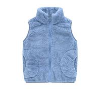 Kids Fleece Gilet Zipper Sleeveless Plush Wasitcoat Winter Warm Plain Solid Vest Coat Fuzzy Comfy Bodywarmer Girls Boys Outdoor School Cold Weather Clothing Blue 18 Months