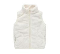 Kids Fleece Gilet Zipper Sleeveless Plush Wasitcoat Winter Warm Plain Solid Vest Coat Fuzzy Comfy Bodywarmer Girls Boys Outdoor School Cold Weather Clothing White 4 Years