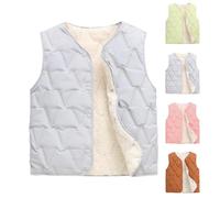 Kids Fleece Gilets Boys Girls Sherpa Lined Vests Open Front Cardigans Sleeveless Plush Waistcoat Solid Color Puffer Jackets Winter Warm Outerwear with Pockets Cardigan Toddler Thicken Coats for School